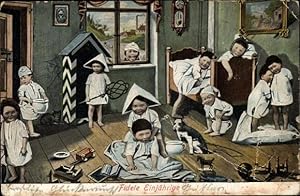 Ansichtskarte / Postkarte Fidele Einjährige, Kinder, Teppichklopfer, Ball, Spielzeuge, Nachttopf,...