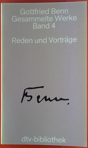Bild des Verkufers fr Gottfried Benn. Gesammelte Werke, Band 4. Reden und Vortrge. zum Verkauf von biblion2