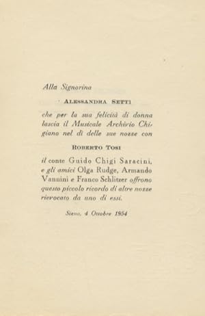 Olimpia Pélissier. Una lettera di partecipazione del suo matrimonio con Gioacchino Rossini.