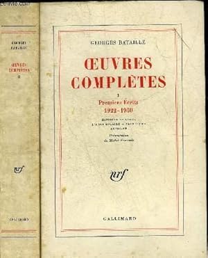 Image du vendeur pour OEUVRES COMPLETES - EN DEUX TOMES - TOMES 1 + 2 - TOME 1 : PREMIERS ECRITS 1922-1940 HISTOIRE DE L'OEIL L'ANUS SOLAIRE SACRIFICES ARTICLES - TOME 2 : ECRITS POSTHUMES 1922-1940. mis en vente par Le-Livre