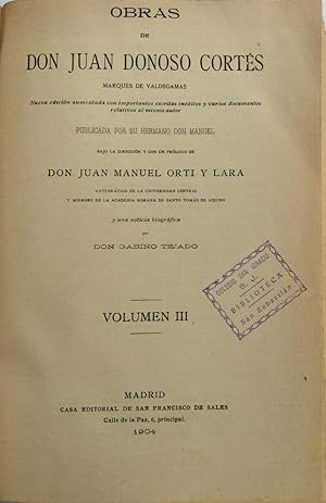 Imagen del vendedor de Obras de don Juan Donoso Corts a la venta por Els llibres de la Vallrovira