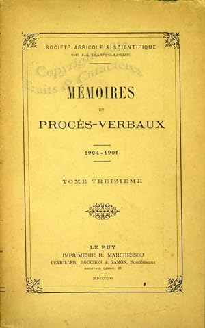 Mémoires et procès verbaux (1904-1905) de la société agricole et scientifique de la Haute-Loire.