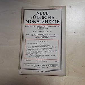 Bild des Verkufers fr Neue Jdische Monatshefte - Zeitschrift fr Politik, Wirtschaft und Literatur in Ost und West (I. Jahrgang, Heft 3 vom 10. November 1916) zum Verkauf von Bookstore-Online