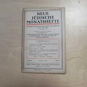 Bild des Verkufers fr Neue Jdische Monatshefte - Zeitschrift fr Politik, Wirtschaft und Literatur in Ost und West (I. Jahrgang, Heft 7 vom 10. Januar 1917) zum Verkauf von Bookstore-Online