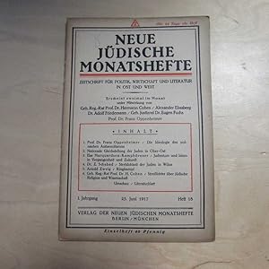 Bild des Verkufers fr Neue Jdische Monatshefte - Zeitschrift fr Politik, Wirtschaft und Literatur in Ost und West (I. Jahrgang, Heft 18 vom 25. Juni 1917) zum Verkauf von Bookstore-Online