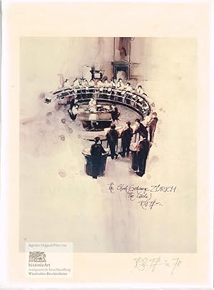 The Stock Exchange Zürich (The Circle). Rasterloser Kunstdruck eines Aquarells. Hand signed and d...