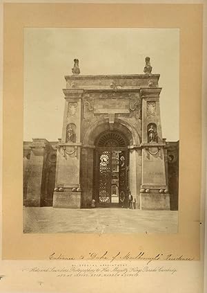 Large mounted albumen photograph of the Eastern Gateway of Blenheim Palace