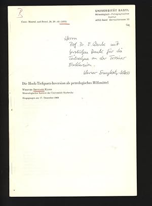 Bild des Verkufers fr Die Hoch-Tiefquarz-Inversion als petrologisches Hilfsmittel. Contr. Mineral, and Petrol. 26, 20-41 (1970). zum Verkauf von Antiquariat Bookfarm