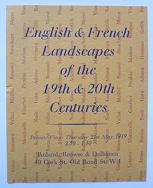 Immagine del venditore per English & French Landscapes pf the 19th & 20th Centuries. Private View Thursday 21st May 1959. Roland, Browse and Delbanco. venduto da Roe and Moore