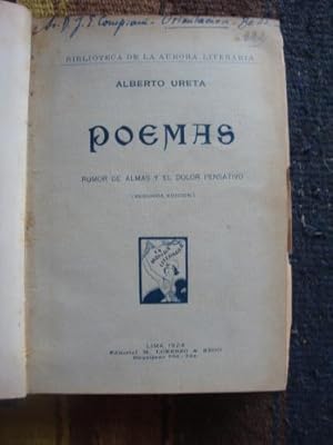 Seller image for Poemas . Rumor de almas y El Dolor pensativo. for sale by Libros del cuervo