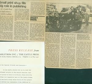 Seller image for Press Release from Grant Dahlstrom Inc. / The Castle Press, with Newspaper Clipping from the Los Angeles Herald Examiner, January 27, 1983, "Small Print Shop Fills Big Role In Publishing" by Digby Diehl. for sale by Wittenborn Art Books