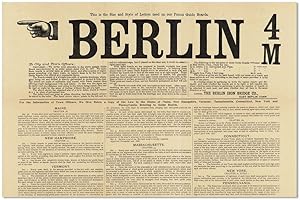 Bild des Verkufers fr Broadside: This is the Size and Style of Letters used on our Patent Guide Boards. BERLIN 4 / M. zum Verkauf von Lorne Bair Rare Books, ABAA