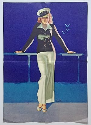 Lithographed Pin-Up Girl "SHIPSHAPE" Cruise Ship Poster by Earl Moran
