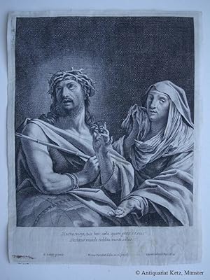 Seller image for Der leidende Heiland - "Hostia, virgo, tua haec coelo quam grata sit, eius/ Testatur mundo reddita mote salus". Originaler Kupferstich von Franc. Tortebat nach S. Vouet. Bildgre u. gestochene Textzeilen: 28 x 21 cm. for sale by Antiquariat Hans-Jrgen Ketz