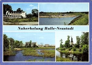 Seller image for Ansichtskarte / Postkarte Halle Neustadt, Restaurant Piratennest, Freibad, Tretboot und Seepartie mit Schilf for sale by akpool GmbH
