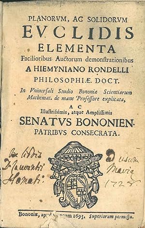 Planorum, ac solidorum Euclidis Elementa facilioribus auctorum demonstrationibus a Hiemyniano Ron...