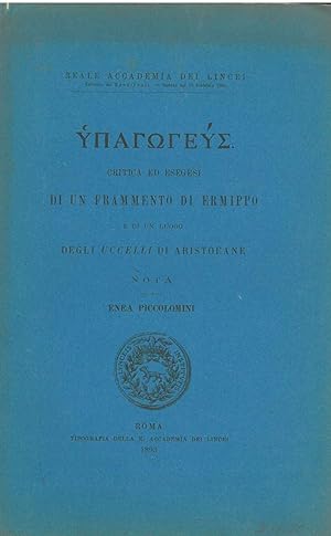 Ipagogéfs: Critica ed esegesi di un frammento di Ermippo e di un luogo degli uccelli di Aristofan...