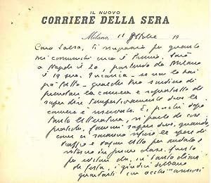 Cartolina intestata: "Il nuovo Corriere della Sera" datata: Milano, 11 ottobre 19.