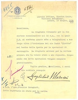 Carta intestata: "Reale Accademia d'Italia, il Presidente", datata Londra, 19 giugno