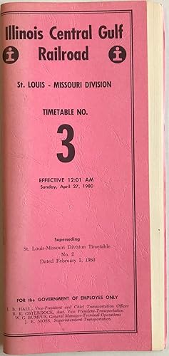 Illinois Central Gulf Railroad, St. Louis Missouri Division Timetable No. 3, Effective 12:01 AM S...