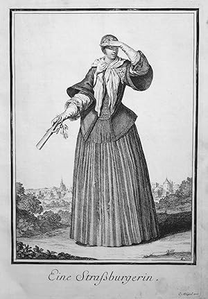 Bild des Verkufers fr Eine Straburgerin" - Strasbourg Straburg Dame Frau woman Trachten costumes gravure zum Verkauf von Antiquariat Steffen Vlkel GmbH