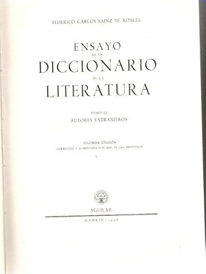 Bild des Verkufers fr Ensayo de un diccionario de la literatura. III Escritores extranjeros . zum Verkauf von Librera Astarloa