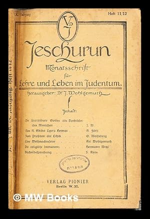 Image du vendeur pour Jeschurun : Monatsschrift fr Lehre und Leben im Judentum: IX Jahrgang: Heft 11/12 mis en vente par MW Books