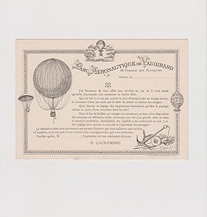 Seller image for PARC AERONAUTIQUE DE VAUGIRARD 24 Passage des Favorites. Invitation pour une ascension en ballon libre (document original). for sale by Nouvene Sylvie