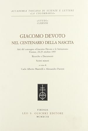 Immagine del venditore per Giacomo Devoto nel centenario della nascita venduto da Libro Co. Italia Srl