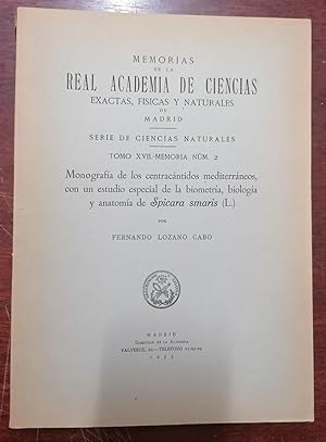 Seller image for MONOGRAFA DE LOS CENTRACNTIDOS MEDITERRANOS, con un estudio especial de la biometra, biologa y anatoma. for sale by Itziar Arranz Libros & Dribaslibros