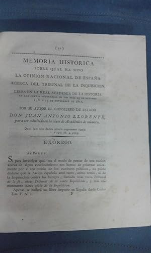 MEMORIA HISTORICA SOBRE QUAL HA SIDO LA OPINIÓN NACIONAL DE ESPAÑA ACERCA DEL TRIBUNAL DE LA INQU...