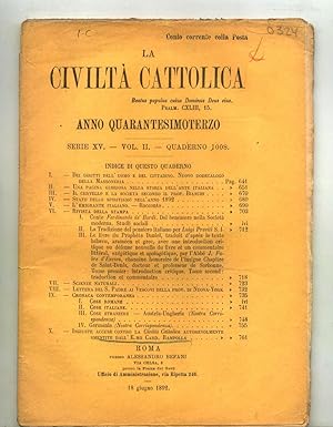 LA CIVILTA CATTOLICA. Anno quarantesimoterzo. Serie XV. Vol. II. Quaderno 1008