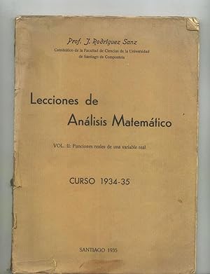 Seller image for LECCIONES DE ANALISIS MATEMATICO. Vol. II. Funciones reales de una variable real. Curso 1934-35 for sale by Itziar Arranz Libros & Dribaslibros