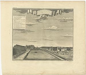 Antique Print with a View of the Parel Bastion (Batavia) by J.W. Heijdt (1738)