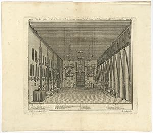 Antique Print of The Great Hall of the Castle of Batavia by J.W. Heijdt (1738)