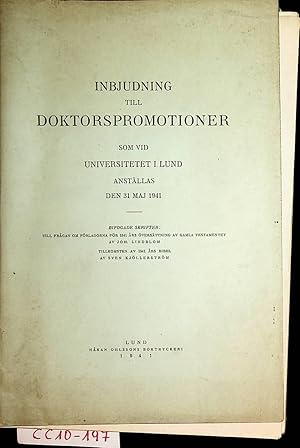 Seller image for Inbjudning till doktorspromotioner som vid universitetet i Lund anstllas den 31 maj 1941. for sale by ANTIQUARIAT.WIEN Fine Books & Prints