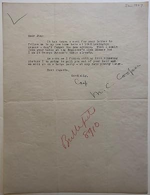 Rare typed letter signed "Coop"