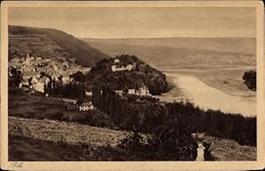 Imagen del vendedor de Ansichtskarte / Postkarte Polle an der Weser in Niedersachsen, Panoramaansicht der Ortschaft, Burgruine a la venta por akpool GmbH