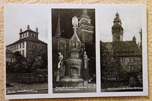 Ansichtskarte AK Zeitz (3 Motive) (Schloß Moritzburg, Finkgräfe-Brunnen und Rathaus bei nächtl. B...