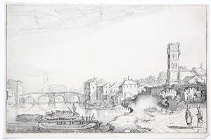 [Antique print, etching/ets, Rome] Ponte Sisto and the Tiber in Rome [Set title: Amenissimae aliq...