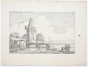 Antique print, etching | Tower on the river Niers [Set title: Amoenissimae aliquot regiunculae. (...