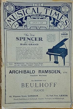 Bild des Verkufers fr The Musical Times July 1, 1928 No.1025 / Richard Capell "Schubert's Style IV - Rhythm And Tempo" / Rutherford Crockett "Charles Auchester" / Leonid Sabaneev "The Limits Of Music" / Mrs Frank Liebich "Chopin: His Wit And Humour" / review of V Uspensky and V Belaiev's "Turcoman Music" / A New Setting Of 'The Blessed Damozel' / W H Grattan Flood "New Light On Late Tudor Composers XXXV - Robert Jones" / W A Roberts "Charles Dibdin: A Retrospect" / sheet-music for "All ye who music love" by Thomas Oliphant and Balthazar Donato / R H Hull "The Self-Expression Of Children In Music" / Dyne;ey Hussey "Masefield's 'The Coming Of Christ'" / The fifth Cardiganshire Musical Festival in May zum Verkauf von Shore Books