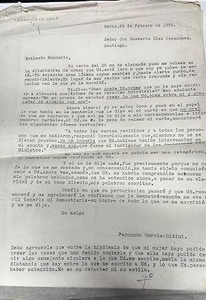 Carta ( Mecanografiada ). Berna,26 de Febrero de 1956 . Al señor Humberto Díaz-Casanueva, Santiago