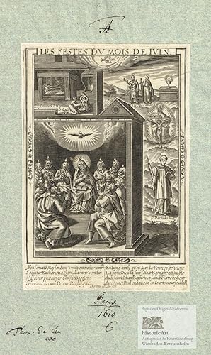 Bild des Verkufers fr Les Festes du Mois de Iuin. Christliche Festtage des Monats Juni. Kupferstich von Thomas de Leu um 1610 zum Verkauf von historicArt Antiquariat & Kunsthandlung