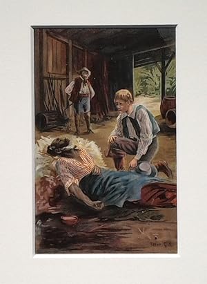 In der Scheune - (Chromolithographie / Buchillustration - 1910)