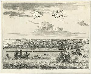 Antique Print of the City of Bantam (Indonesia) by P. van der Aa (c.1725)