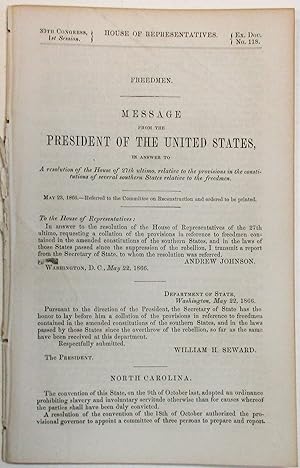 FREEDMEN. MESSAGE FROM THE PRESIDENT OF THE UNITED STATES, IN ANSWER TO A RESOLUTION OF THE HOUSE...