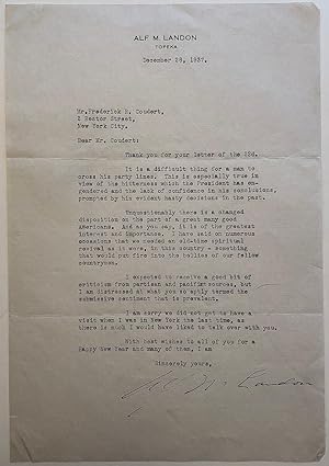 Outstanding typed letter signed about Franklin D. Roosevelt