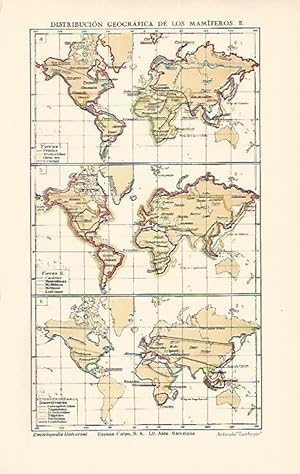 Bild des Verkufers fr LAMINA ESPASA 1667: Mapa mundial de la distribucion de mamiferos zum Verkauf von EL BOLETIN