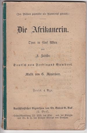 Bild des Verkufers fr Die Afrikanerin. Oper in fnf Akten. Musik von G. Meyerbeer. zum Verkauf von Antiquariat Puderbach